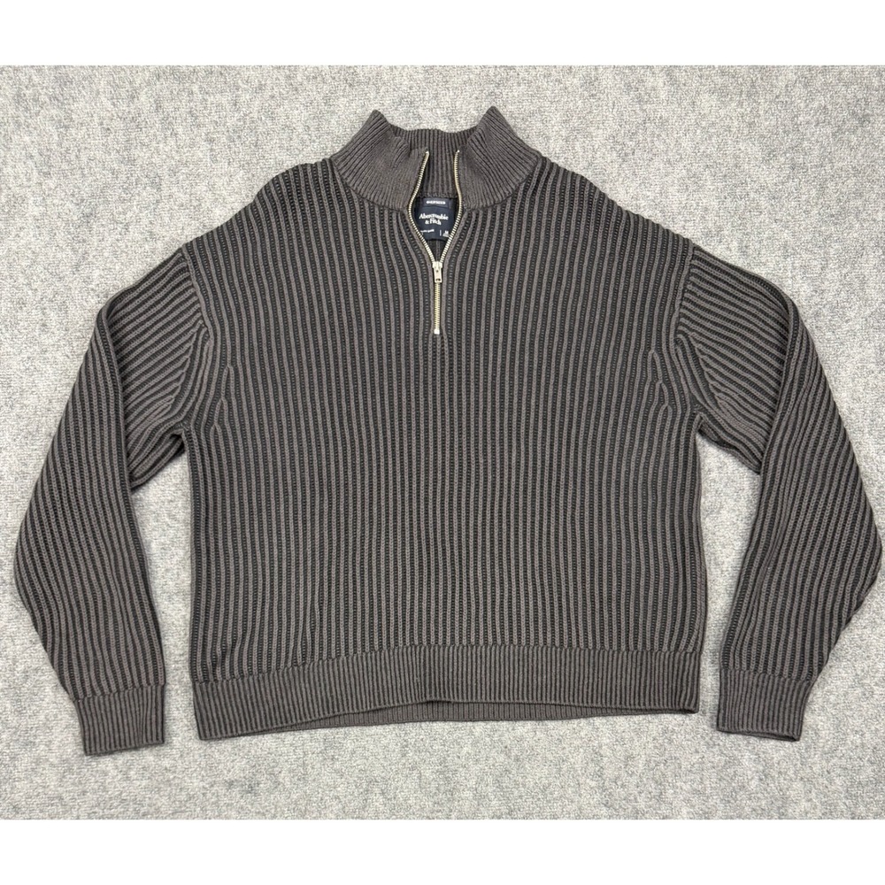 Abercrombie & Fitch Oversized Quarter Zip Ribbed Sweater Grey Mens Medium